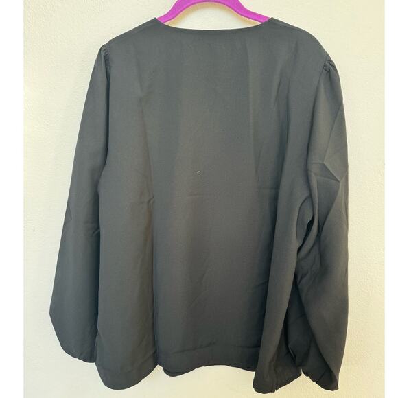 J. Crew Puff Sleeve Keyhole Neck Crepe Blouse Top Black Women's L Tall NWT - Picture 2 of 7